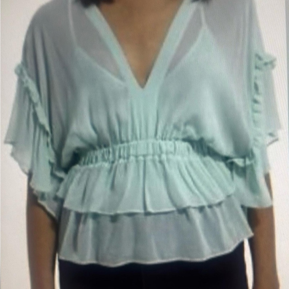 The Kooples Mint Tiered Ruffle V-Neck Blouse